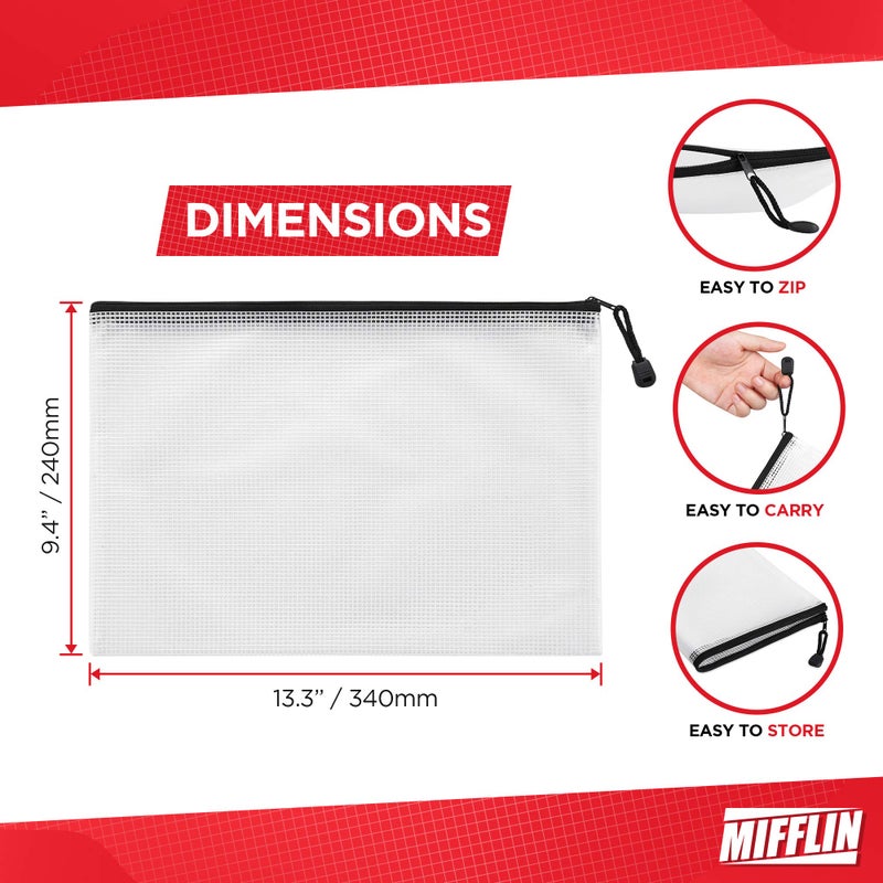Mifflin-USA - Mesh Zipper Pouch Document Bag - Black, A4 Letter Size, 18 Pack - Clear Travel Zipper Bags - Waterproof Plastic Pouches - Large (L) Zip Pouch - Image 3